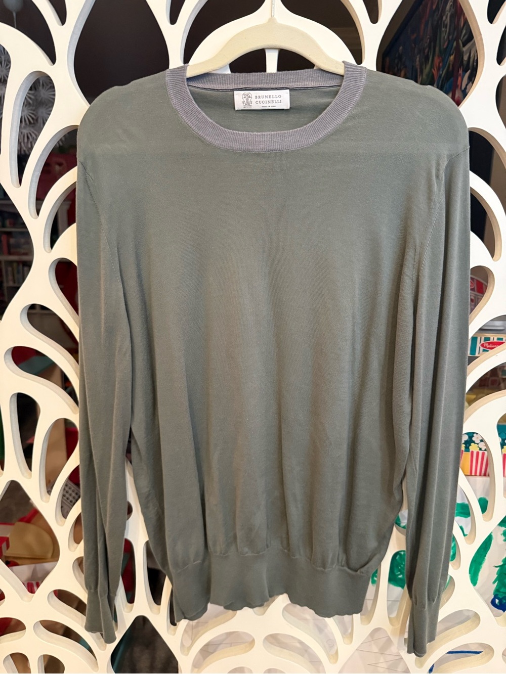 Brunello Cucinelli Men's Sage Green Crewneck Sweater